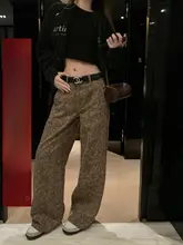 美式復古レオパード柄デニムパンツ【ハイウエスト・スリムフィット・カジュアル】