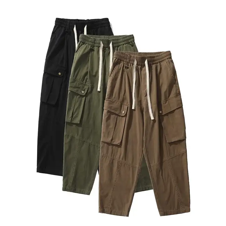 秋季 メンズ コットン ウォッシュ ワイドパンツ【多ポケット・ウエストゴム・カジュアル】