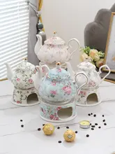 華やかなデザインの欧風陶器コーヒーポット【ハンドドリップ対応・ポット・保温台付き】