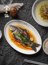 高級感ある手描き陶器製楕円形プレート【中華風・食器・家庭用】