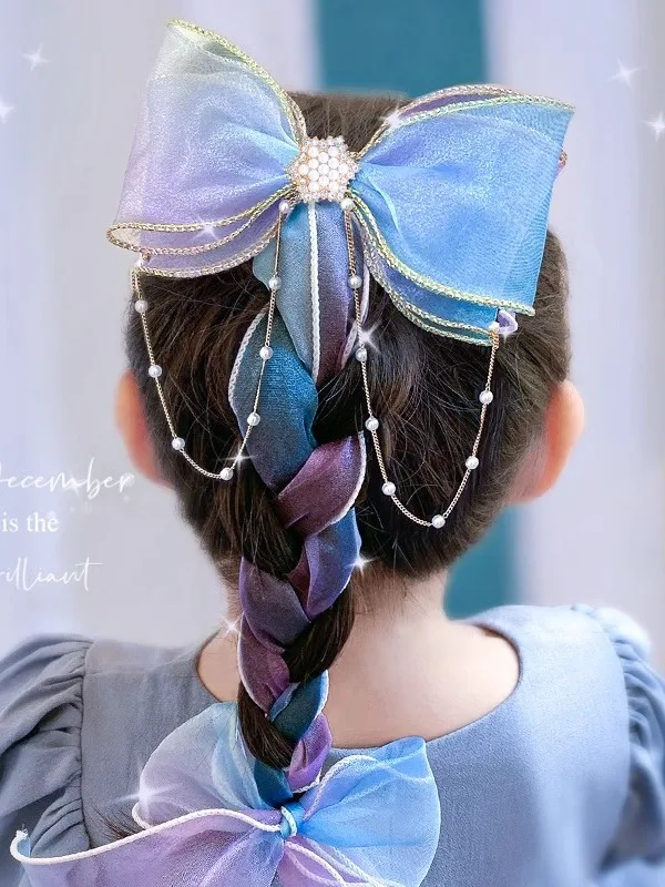 子供用アナ雪風ヘアアクセサリー【リボン付き・カチューシャ・エルサデザイン】