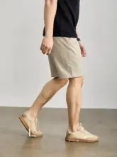 ハーフパンツ メンズ スラックス 冷感 通気性 半ゴムウエスト 無地 ストレート カジュアル 夏 「LUUD」