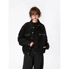 春秋向けユニセックスヴィンテージデニムジャケット【ストリートスタイル・ワイドフィット・多ポケット】