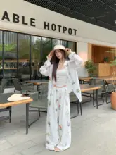 夏用カジュアル刺繍長袖シャツ【日焼け防止・ゆったりフィット・ワイドパンツ】（セットアップ対応）