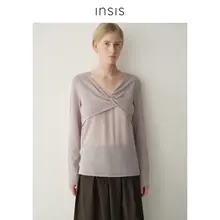 ニットトップス レディース 長袖 オーストラリア産メリノウール 蝶結び ねじりデザイン 秋冬「INSIS FEMME」
