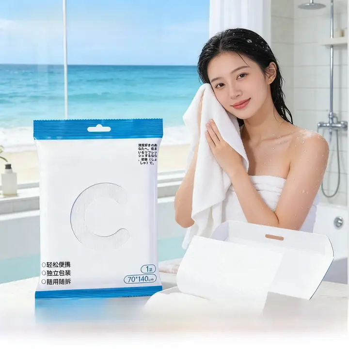 持ち運びに便利な使い捨て厚手バスタオル【アウトドア・出張用・個別包装】