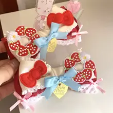 ストロベリー刺繍リボン付きヘアクリップ【ブルー・ホワイト・レッド・田園風】（セットアップ対応）