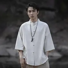 夏用リネン半袖中山シャツ【カジュアル・男士・薄手】
