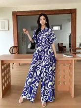 リゾートスタイルの女性用ワンピース【ウエスト絞り・ロング  ・スリムフィット・花柄・ワイドレッグ】（セットアップ対応）