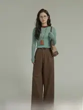 HUIXI レディース ブラウン カジュアルパンツ【ハイウエスト・ストレート・春用】