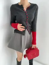 デザイン性のある配色ニットカーディガン【女性用・シングルボタン・フレンチスタイル】