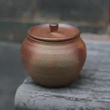 シンプルなデザインの粗陶製茶器【蓋付き・広口・手作り】