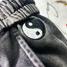 刺繍入りカジュアルショートパンツ【中国風デザイン・水洗い加工・綿使用・ゆったりシルエット】