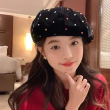 高品質なデザインのベルベットベレー帽【女性用・カラフル・冬用】