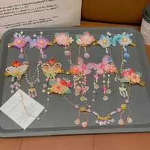 子供用古風ヘッドドレス【花飾り・流れる房付き・額当て】（セットアップ対応）