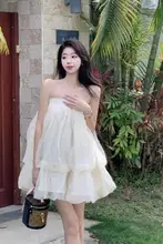 オフショルダー ケーキスカート ワンピース【夏用・ビーチリゾート・清楚なデザイン】