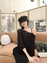 秋用 ブラック キャミワンピース【セクシー・スリムフィット・フランス風】