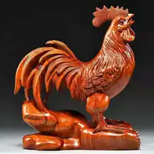 紅花梨木製 大きな雄鶏の置物【十二生肖・インテリア装飾用】