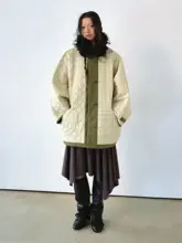クラシックデザインのリバーシブルコットンキルティングコート【不規則ステッチ・コクーンシルエット・袖付き】