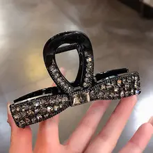 リボン型ヘアクリップ【豪華なビジュー付き・シンプルデザイン・後頭部用】