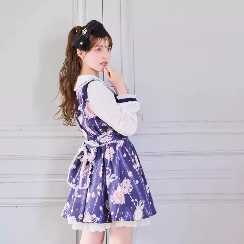 ロリータ風プリントワンピース【ロングスリーブ・ふんわりデザイン・可愛いスタイル】
