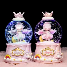 雪の舞うロマンティックな天使の水晶球音楽ボックス【デスクトップ飾り・女児の誕生日プレゼント】