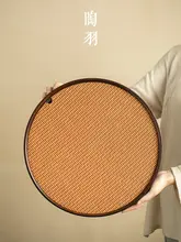 大きな円形のレトロ編み茶盤【竹製・手作り・高級感あり】