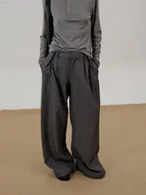 スタイリッシュなウエスト折りたたみデザインのスーツパンツ【シンプルでオシャレ】