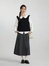 秋用 大きいサイズの長袖シャツ【甘いドールカラー・お腹カバー・パートスリーブ】（セットアップ対応）