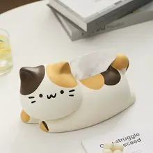 可愛い三毛猫デザインの陶器製ティッシュボックス【リビング用・創意装飾】
