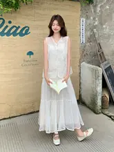 白色の重工刺繍無袖ドレス【新中式・夏用・国風デザイン】（セットアップ対応）