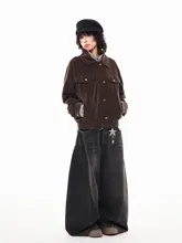 秋用ブラウンワークジャケット【多ポケット・フラップカラー・レトロデザイン】