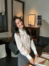 レースデザインのバンドカラー長袖シャツ【春用・女性・フランス風】