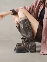 長筒ブーツ【粗めのヒール・厚底・ライディングスタイル・たっぷりの生地感】（セットアップ対応）
