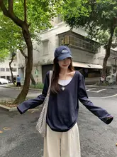長袖Tシャツ レディース トップス フェイクレイヤード パッチワーク バイカラー ルーズ インナー おしゃれ 秋 「morning bloom」