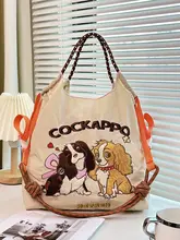 カラフルな刺繍コッカースパニエルエコバッグ【キャンバス製・大容量・通勤用・ショルダーバッグ】