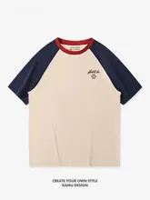 アメリカンスタイルの切替デザイン半袖Tシャツ【学生向け・ビンテージ風・夏用】