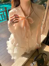 春にぴったりの長袖シャツ【ピンク・リボン付き・肌理感】