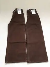 カジュアルなコーヒー色のゆったりストレートデニムパンツ【高腰・女性用・秋季】