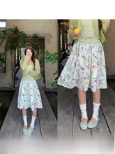 春にぴったりの軽やかな花柄シフォンハイウエストスカート【中丈・Aライン・グリーン】