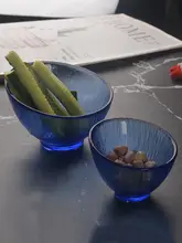 青いガラス製斜口ボウル【サラダ・寿司・刺身・冷菜用】