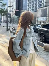 トレンドのレトロショートデニムジャケット【春秋用・ルーズフィット・長袖】（セットアップ対応）