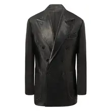 ヴィンテージ洗い加工のダブルブレストレザーコート【男性用・テーラードジャケット】
