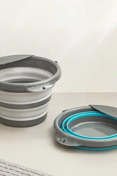 携帯用折りたたみプラスチック水桶【車載・洗車・釣り用・ハンドル付き】