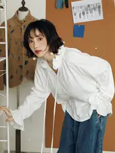 独自デザインのフラウンスタイリングブラウス【木耳付き・リボン付き・重ね着対応】