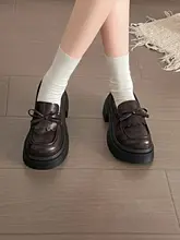 レトロ風 厚底ローファーシューズ【春用・女性用・ソフトソール・スカートに最適】（セットアップ対応）