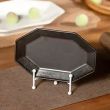 黒い八角形の長皿【和風・手作り・食器・デザートトレー】