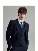 高級ウール製 メンズスーツジャケット【ダークブルー・タイトフィット・結婚式用】（セットアップ対応）