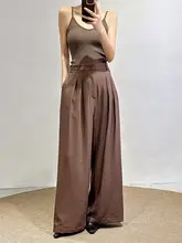 高級リネン製 夏用コーヒーブラウン ワイドレッグパンツ【ゆったりフィット・通勤対応・スリム効果】（セットアップ対応）