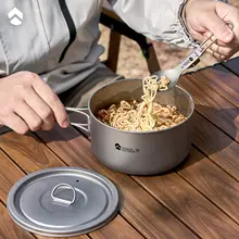 純チタン製 アウトドア用炊具セット【丸型・蓋付き・携帯便利】